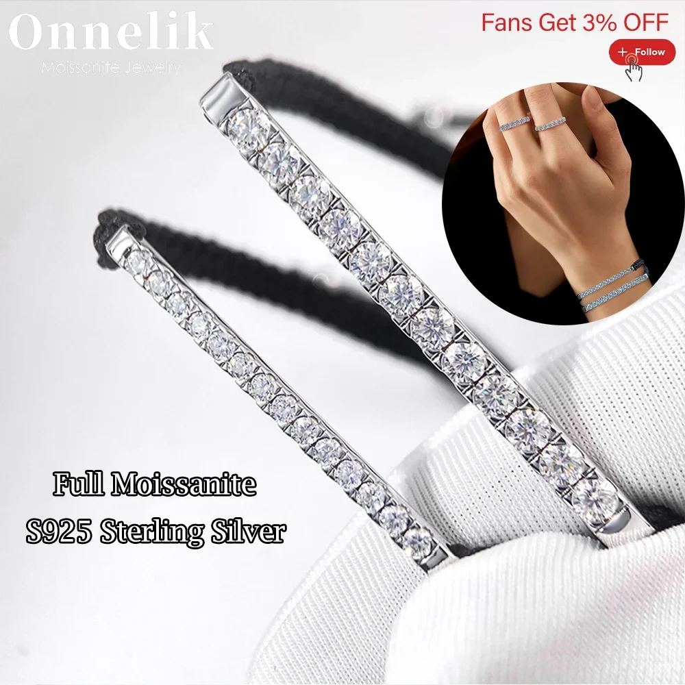 

Onnelik All 2MM/3MM Moissanite Braided Rope Bracelet 100% 925 Sterling Silver for Women Wedding Party Birthday Fine Jewelry Gift