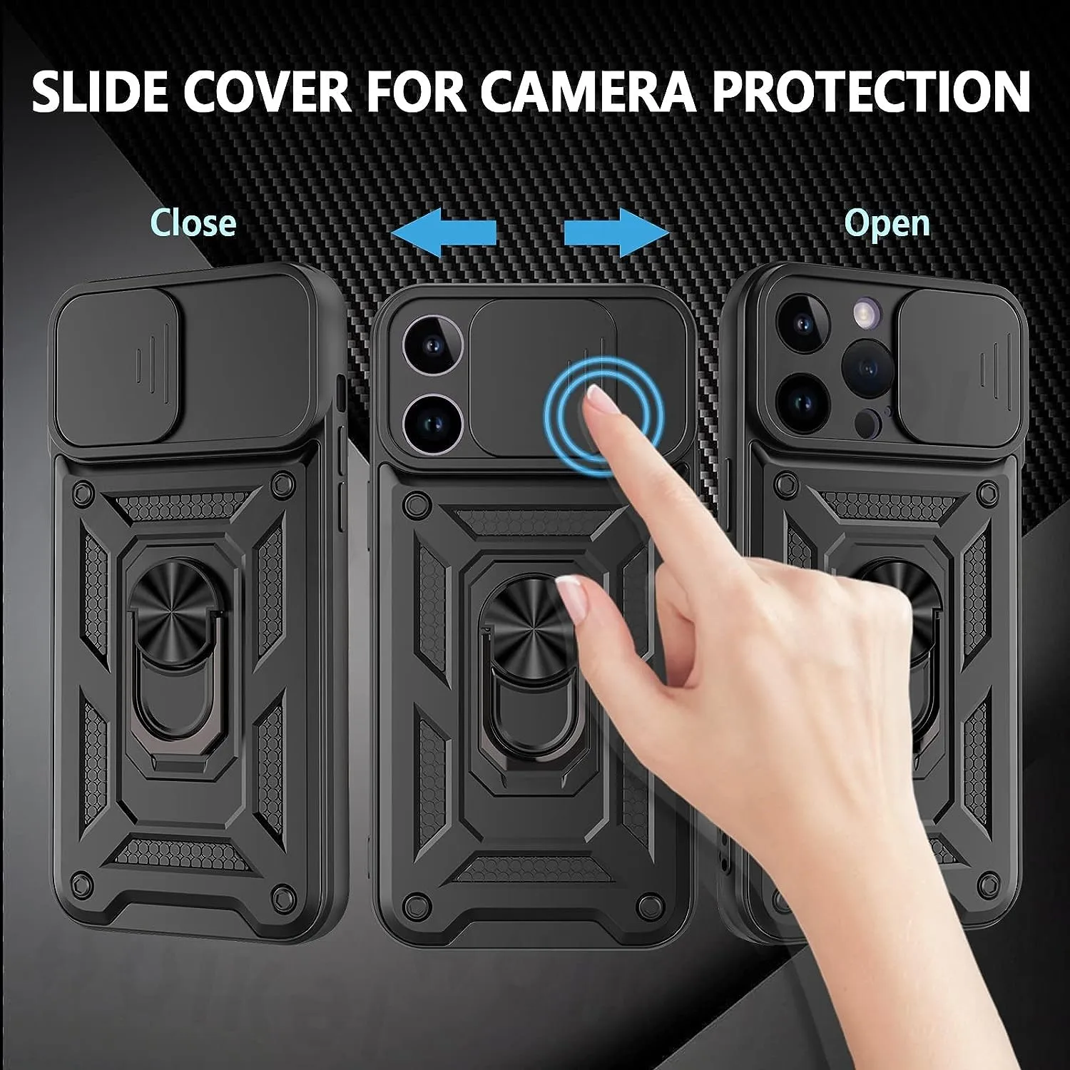 Case For iPhone 15 Pro Max 14 Pro 13 12 11 Pro Max XR XS Max 7 8 SE Slide Camera Magnetic Kickstand Armor Shockproof Phone Cover