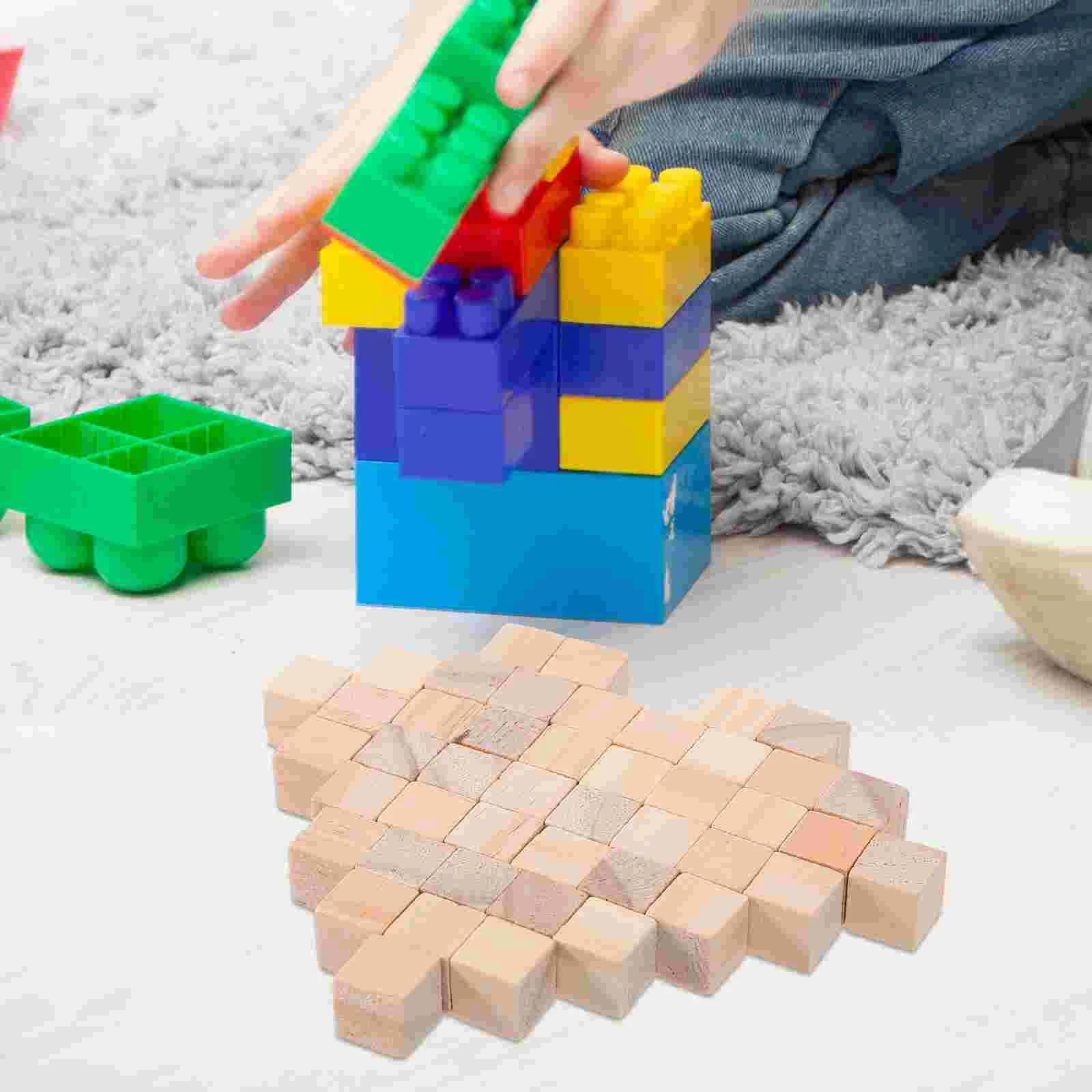 100 Pcs Solid Wood DIY Building Blocks Square Volume Mini Handmade 100pcs Children Toy Pine Toys