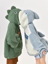 New Winter Clothes Women Dinosaur Shark Style Thickened Plush Zip Up Hoodie Cute Kawaii Clothes Harajuku Casual Hoodies Women