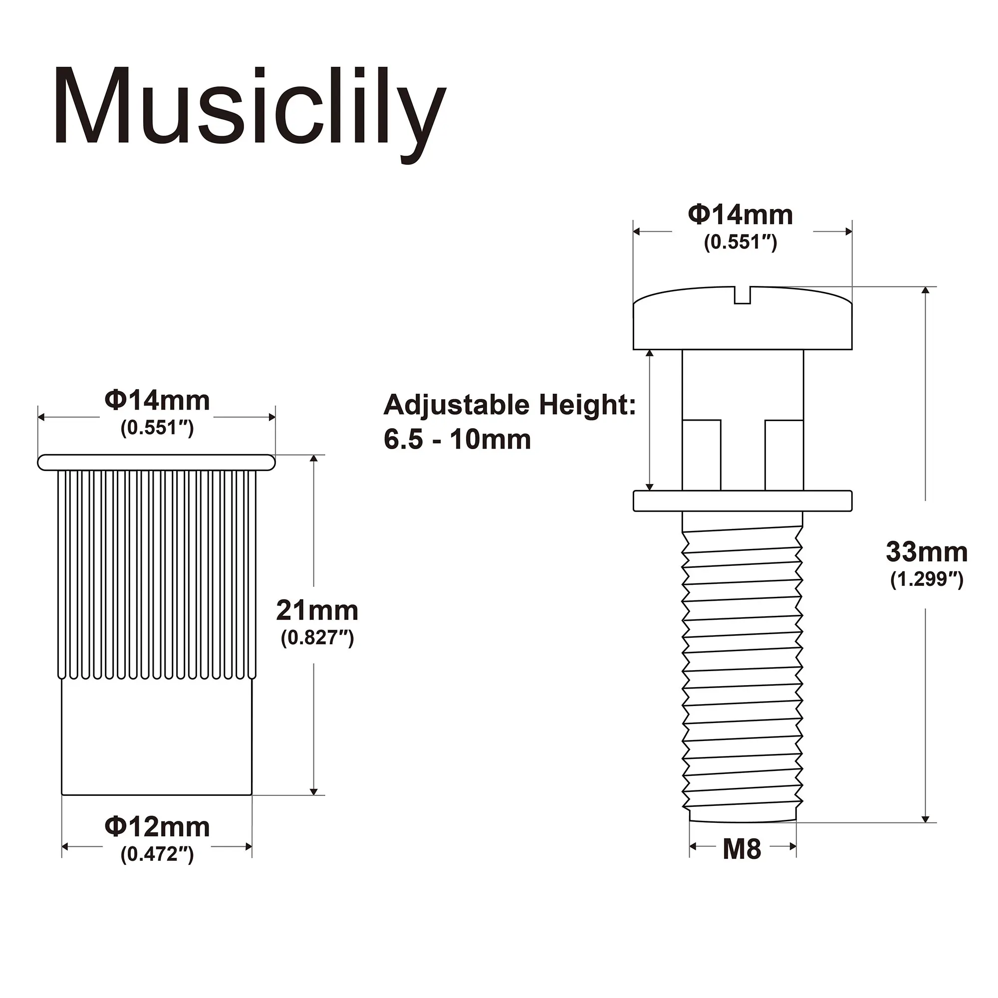 Musiclily Pro Metric Seperatable Mounting Stud and Bushing for Epiphone LP Electric Guitar Bridge Stop Tailpiece (Set of 2)