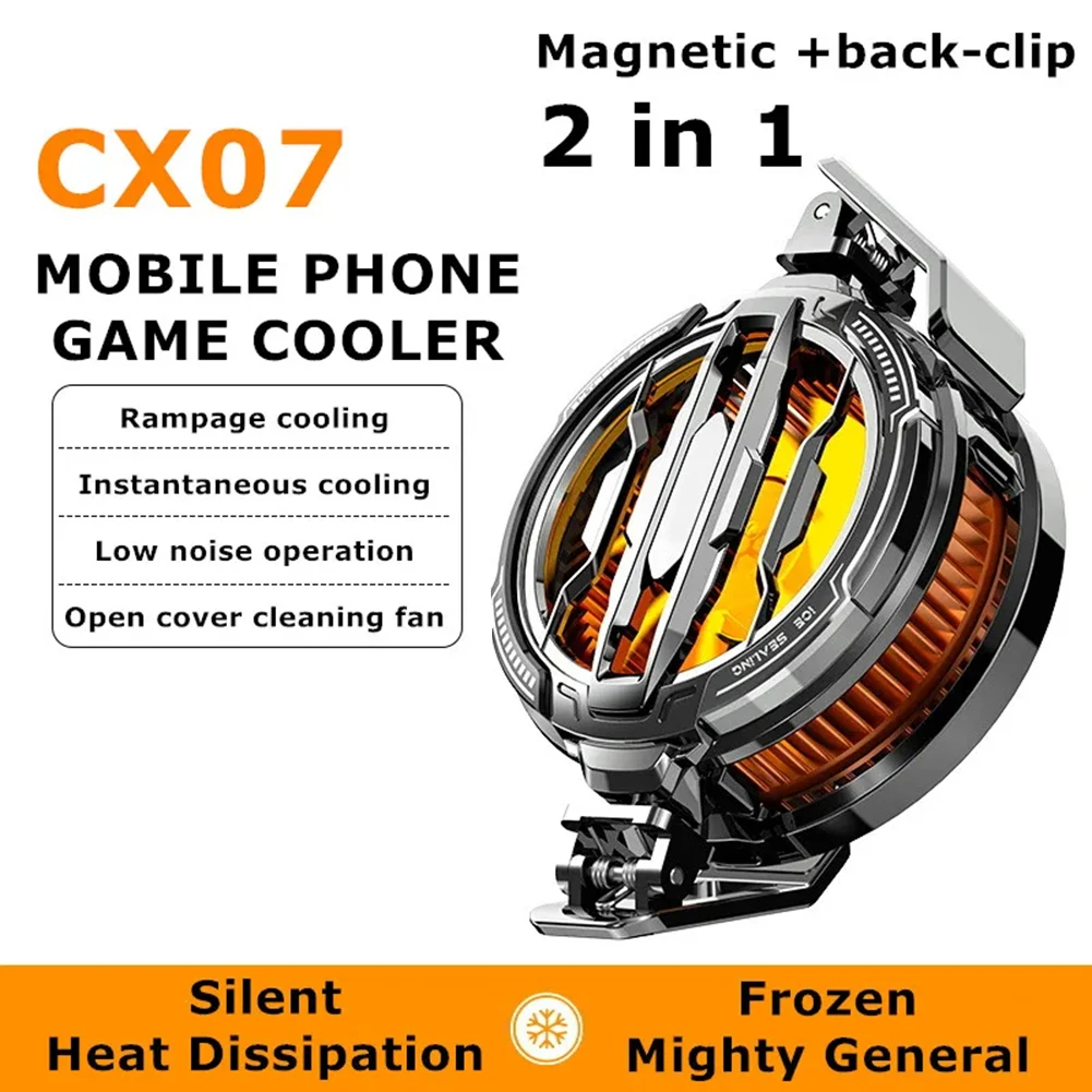 CX07 Ventilador Magnético Back-Clip, 2 em 1 Telefone Móvel, Radiador Semicondutor para iPhone, Android, PUBG Game Cooler