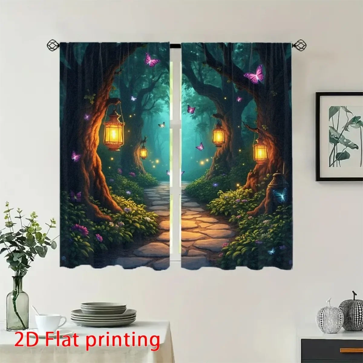 Enchanted Forest Pathway Curtain 2D Flat Printing Dreamy Magical Garden Scene Window Drapes