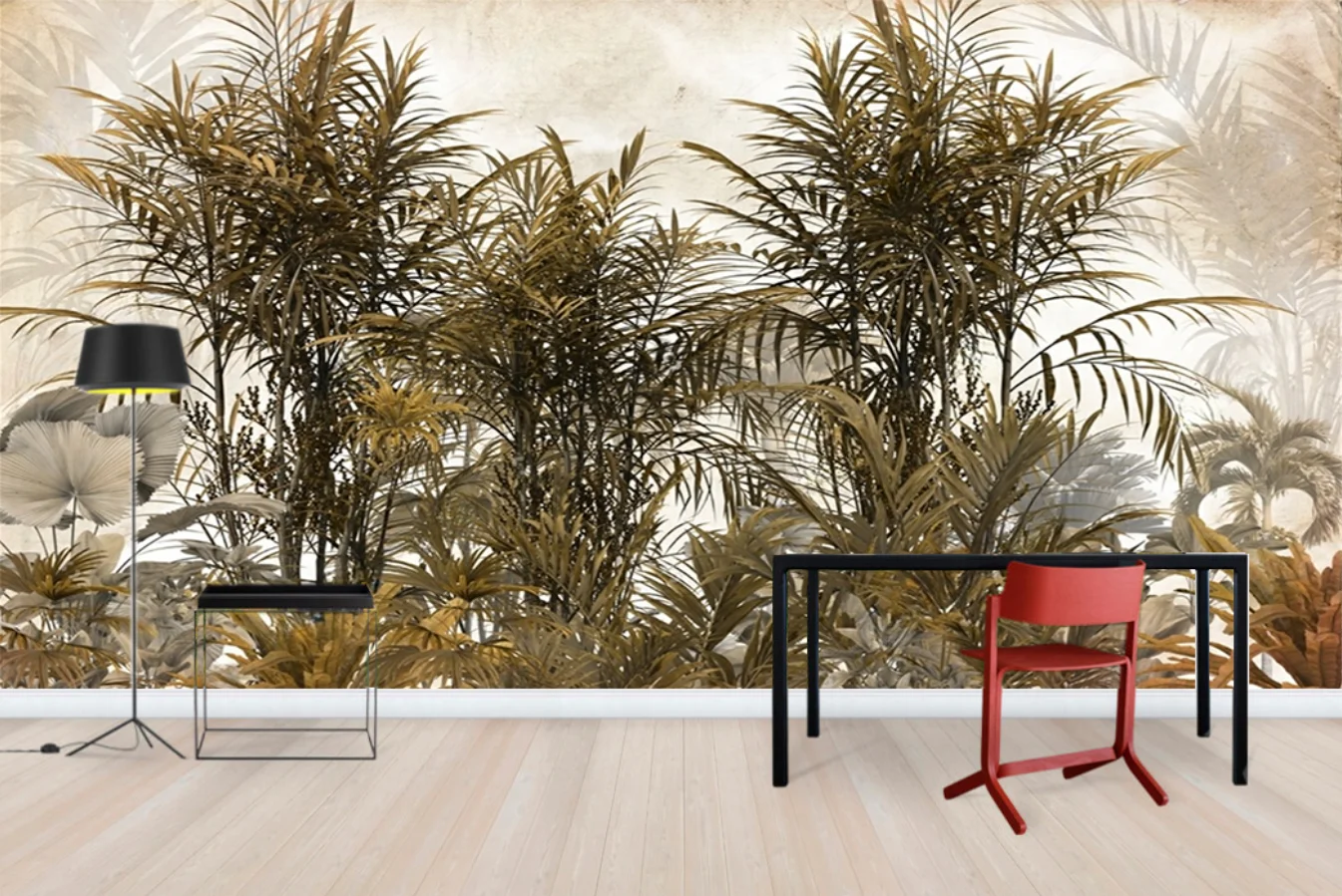 

Custom sized mural of tropical trees and leaves in foggy forest Background wallpaper home decor living room bedroom 3d wallpaper