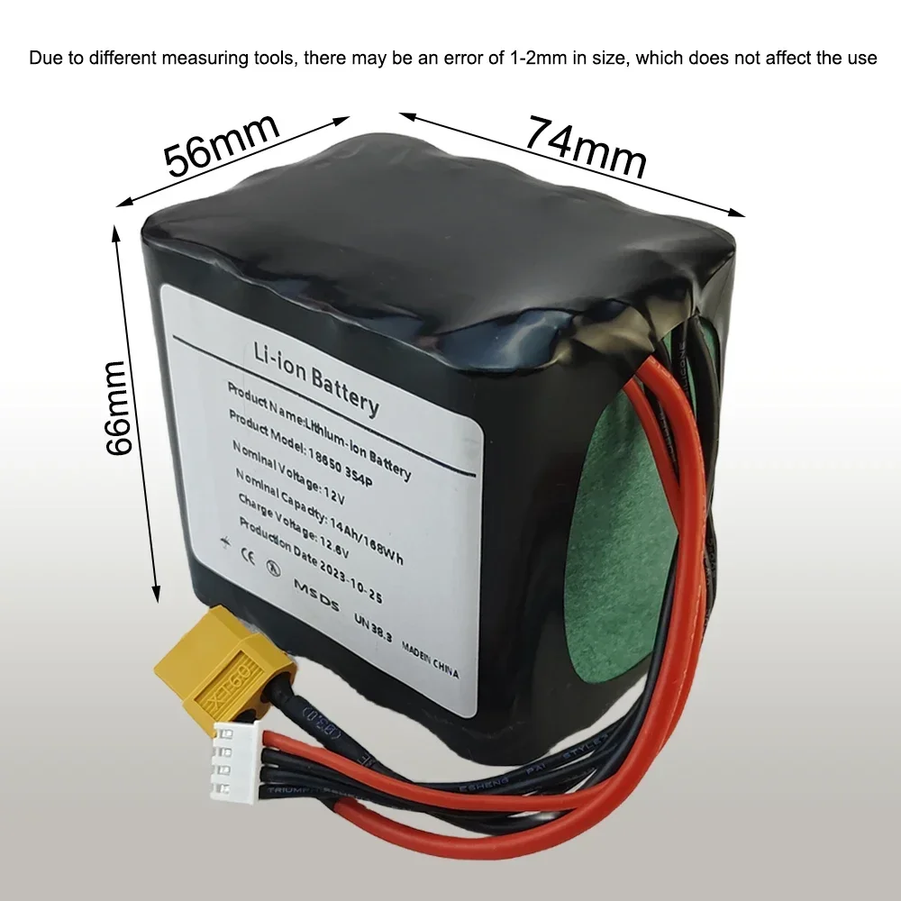 18650 3S4P Rechargeable Li-ion Battery Pack 12V 14000mAh Battery Pack For Various RC Airplane Drone Quadrotor