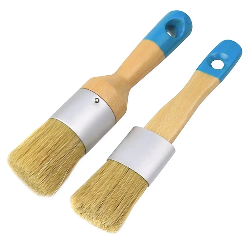 2Pcs Chalk & Wax Paint Brush Set For Furniture,DIY Painting And Waxing Tool,Milk Paint,Stencils,Natural Bristles