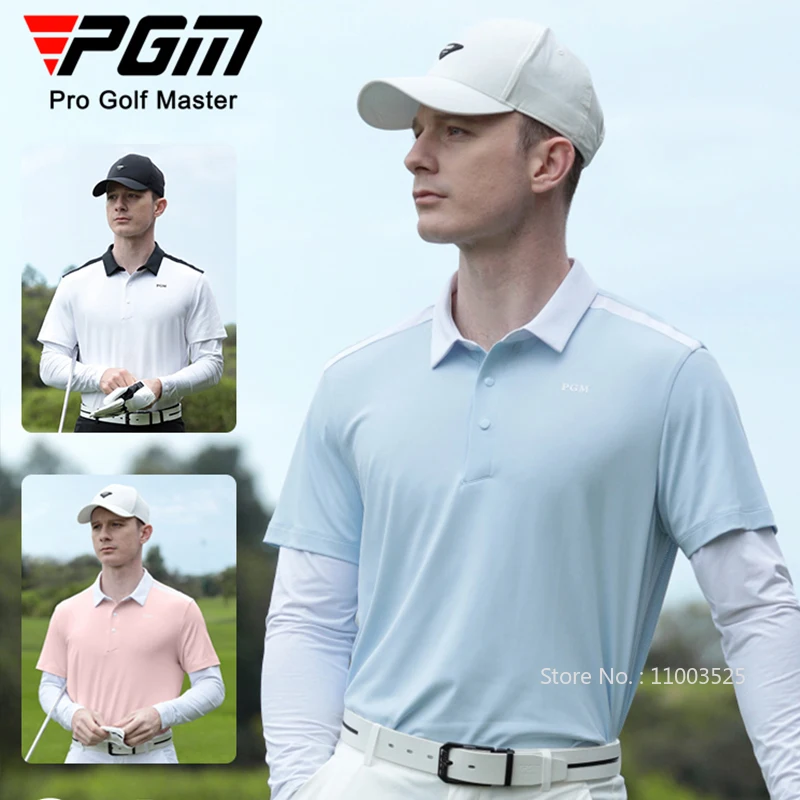 PGM Men Golf T-shirt New Summer Long Sleeved Polo Neck Polo Shirt Male Breathable Cooling Casual Tops Sunscreen Sportswear M-XXL