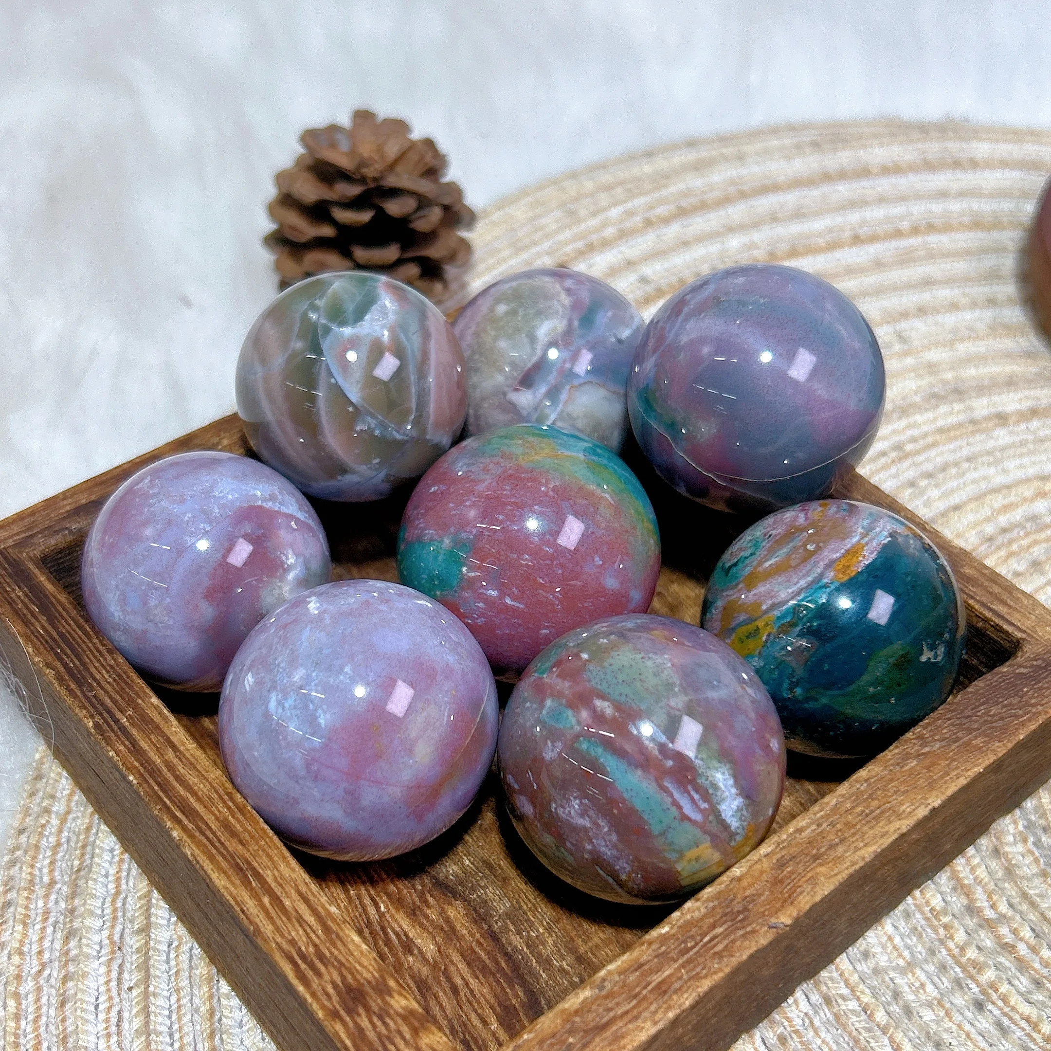 

Healing High Quality Natural Crystals Ocean Jasper Sphere Rainbow GemStone Reiki Home Decorations Colorful Mineral Energy Gift