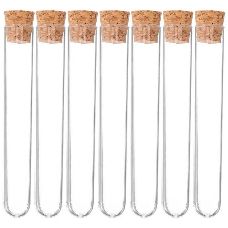 30PCS lab Test Tubes With Cork Clear Plastic Test Tube Wooden Plugs Test Bottle For Scientific Experiments Terrarium 7.8x1.3cm