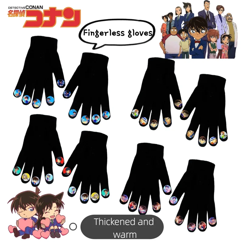 

New Detective Conan Anime Printed Cartoon Thick Knit Gloves Creative Personalized Cold-Resistant Cycling Warm Fingered Gloves