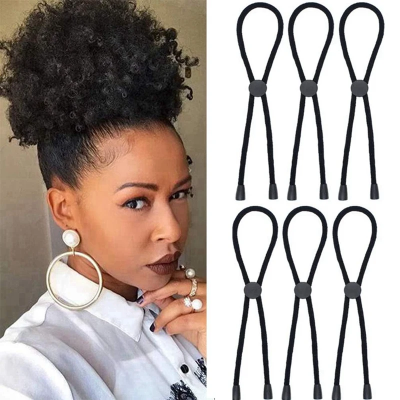 6PC Afro Puff Ponytail Ties Adjustable Hair Ties Long Hairband For Thick Natural Curly Hair Bun Long Headband Ties