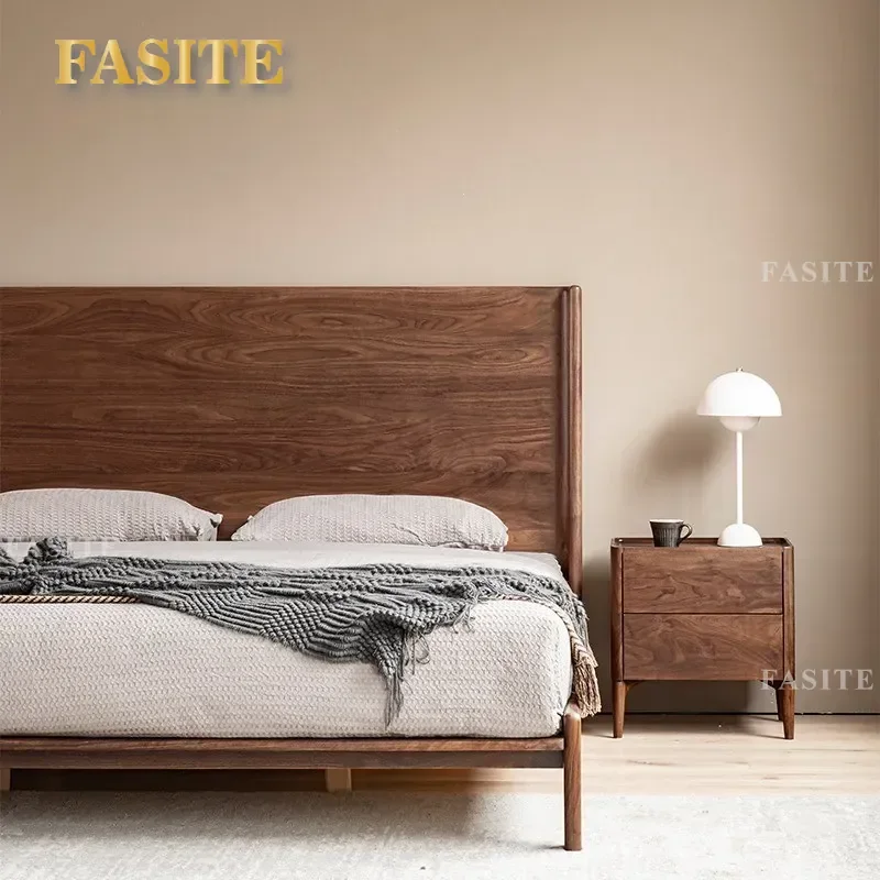 For Nordic Solid Wood Bed Modern Simple North American Black Walnut Double Bed Wood Craft Furniture