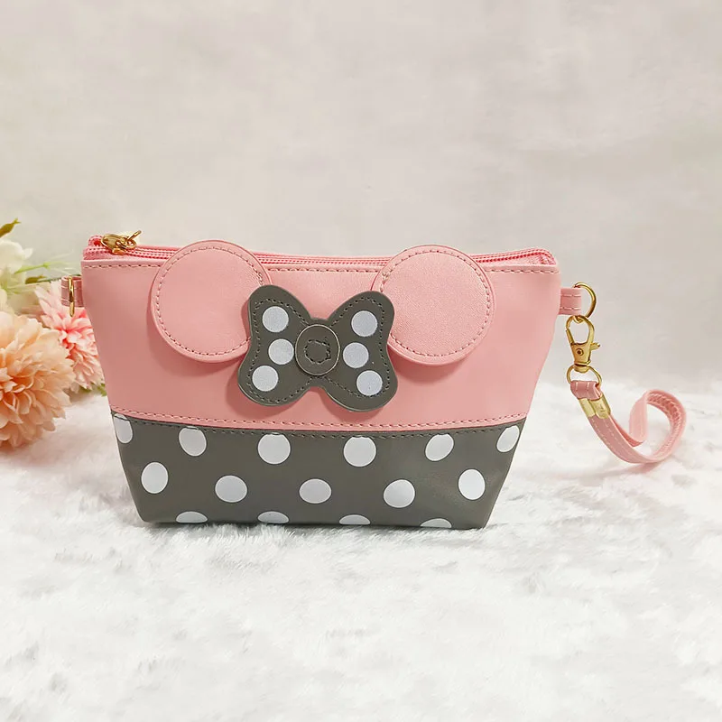 Disney Minnie Mouse Coin Purse Cartoon Leather Travel Cosmetic Bag Cute Portable Cosmetic Bag Toiletry Bag image 2