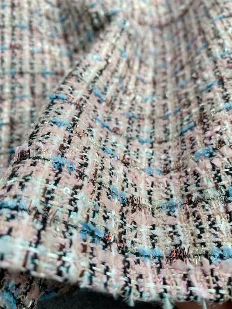 2025 principios de nueva moda mezcla de colores Tweed vestido sin mangas mujeres elegante temperamento cuello redondo decoración de diamantes Mini bata señoras