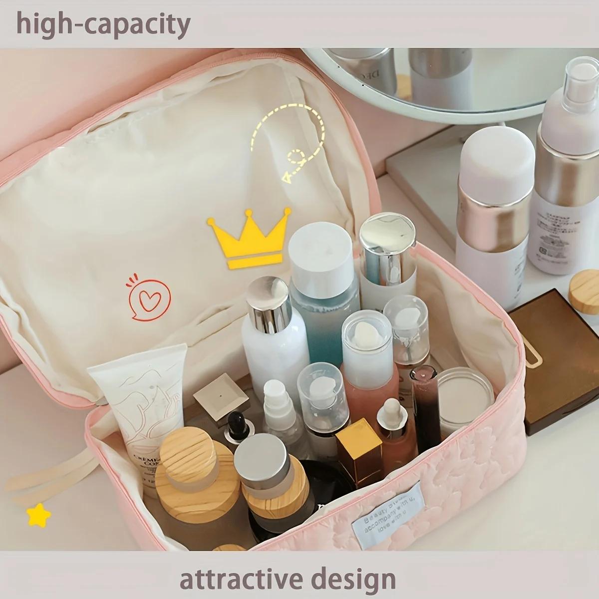 Fashionable Cosmetic Bag with Soft Fabric, Large Capacity Candy-Colored Cute Storage Bag, Travel Portable Soft Floral Hand-Held Cosmetic Bag for Women