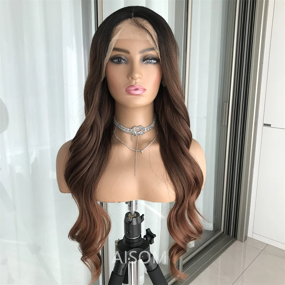 Long Wavy Lace Front Wig Reddish Brown Synthetic Lace Wig for Women 13x4 Body Wave Lace Frontal Wig with Baby Hair Daily Use