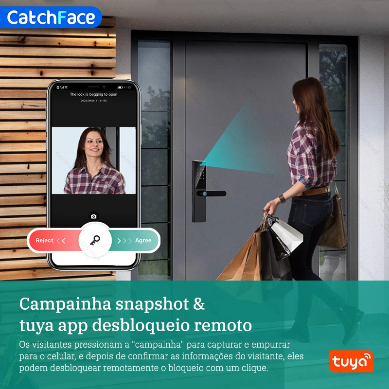 Fechadura inteligente para porta, brasil, tuya, voz portuguesa, fechadura eletrônica digital, bluetooth, aplicativo, senha de impressão digital,