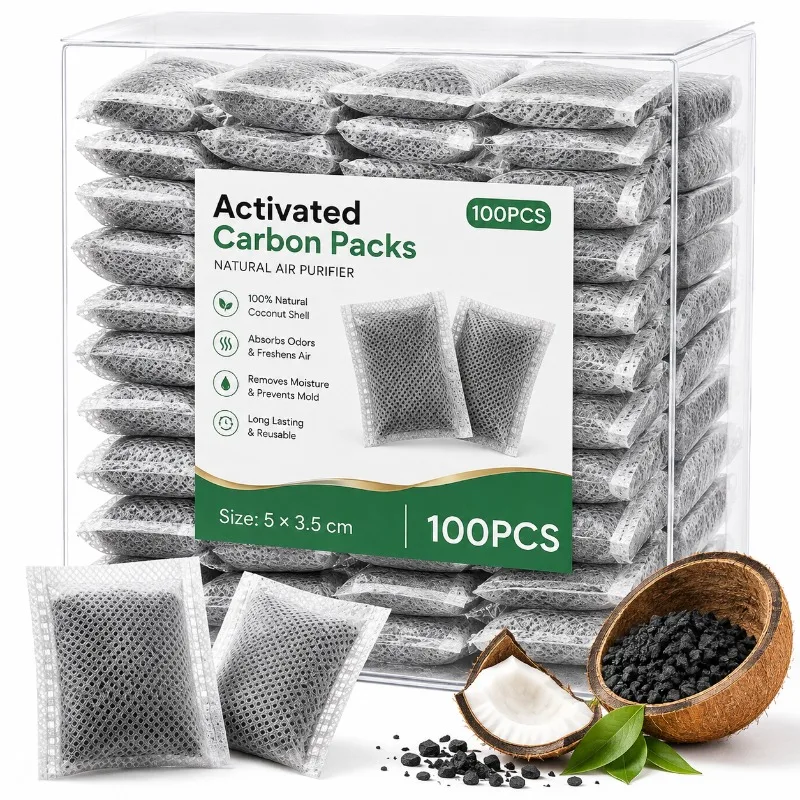 5/100x Activated Carbon Bags Natural Coconut Charcoal Air Freshener for Refrigerator Car Wardrobe Odor Remover Moisture Absorber