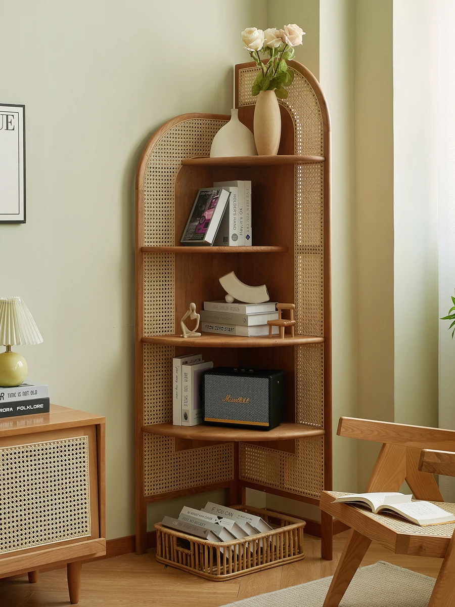 

Угловой шкаф из цельного дерева, плетение ротанга, угловой шкаф для гостиной, креативный шкаф для хранения, угловой шкаф для хранения, маленькая семья