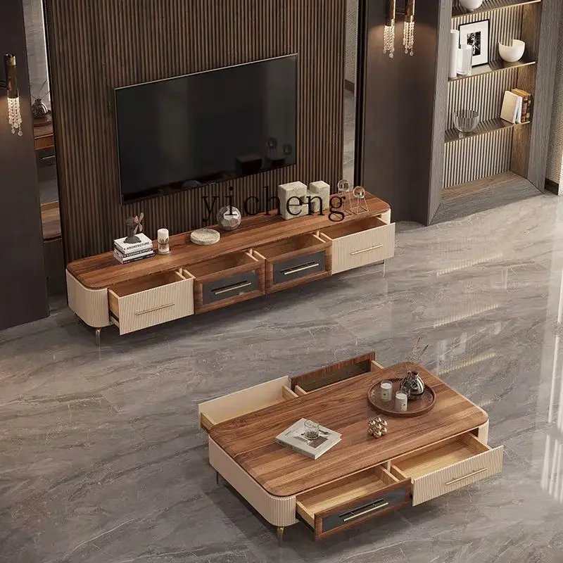YFY light luxury solid wood coffee table TV cabinet combination high-end home living room wood grain tea table