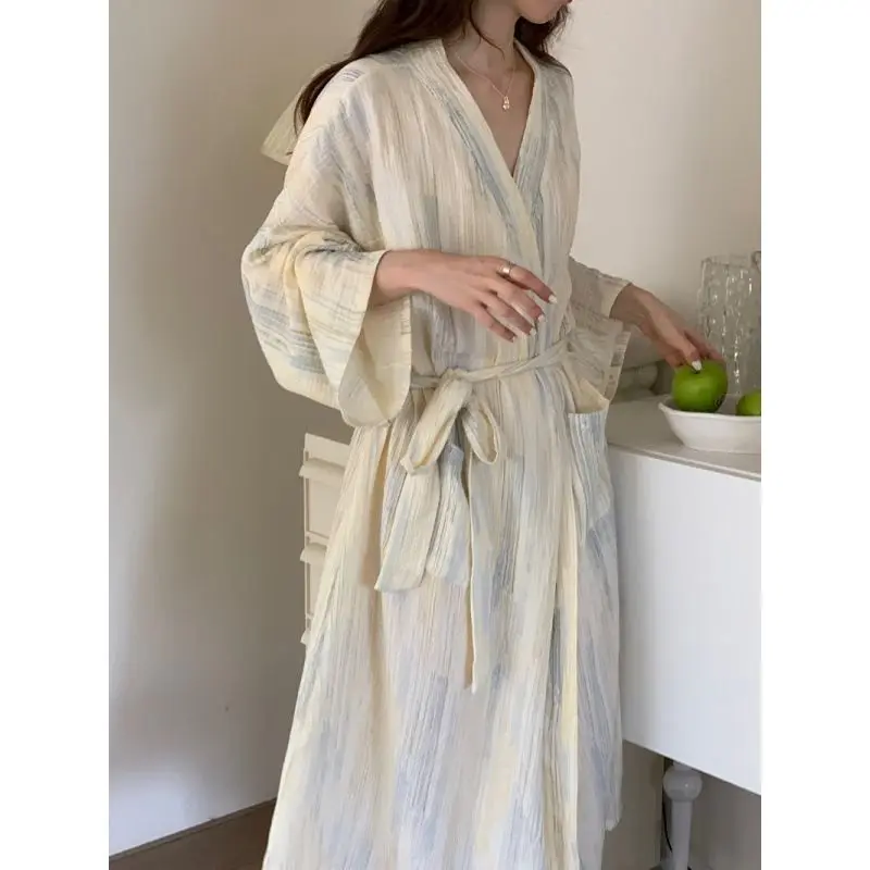 Tie Dye Robe for Women with Belt Summer Sleepwear Nightdress Japanese Pocket Night Wears One Piece Korean Reviews Many Pajama