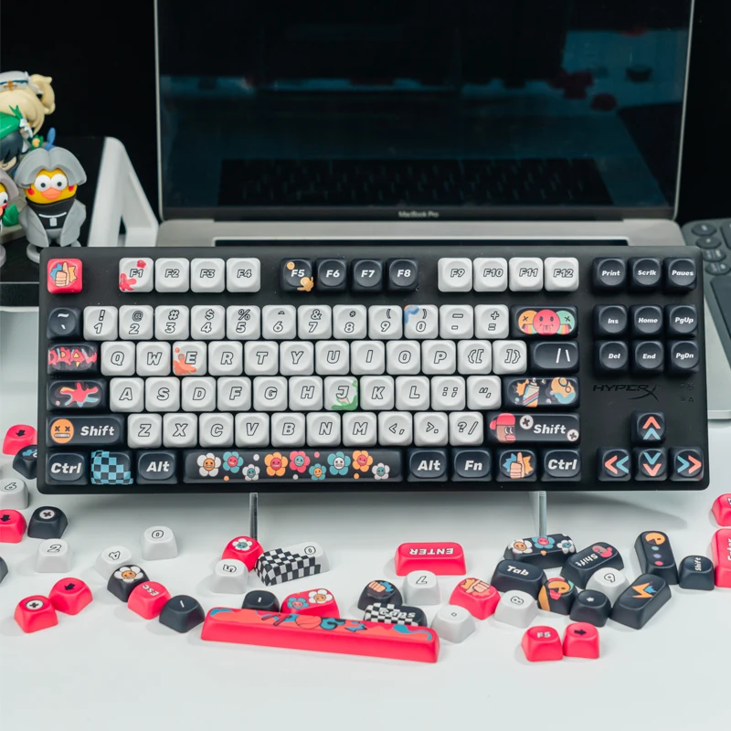 Black And White Graffiti Keycaps Soa/Moo High Pbt Full Five-Sided Thermal Sublimation Rounded Cute Keycaps Small Full Set