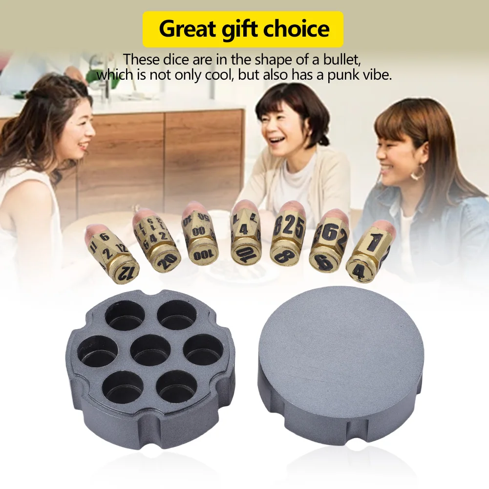 7Pcs Bullets Dice Set Role Playing Dice with Dice Base Resin Game Dice Pub Entertainment Game Props for Board Game Lovers