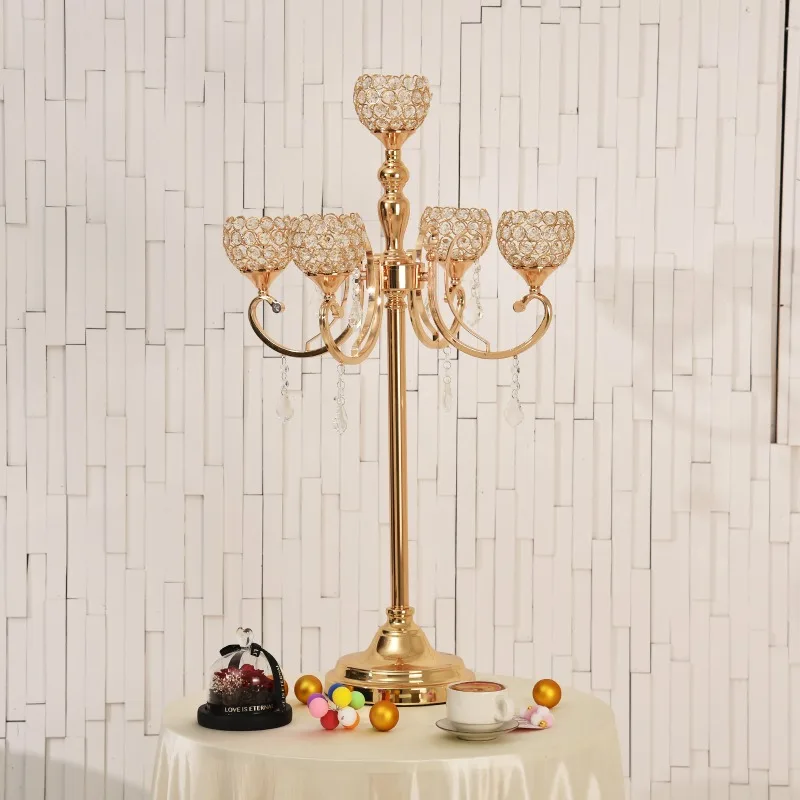 Factory Direct 2026   Wrought Iron Electroplating Gold Dobby Crystal Candlestick Home Party Wedding Hotel Dining