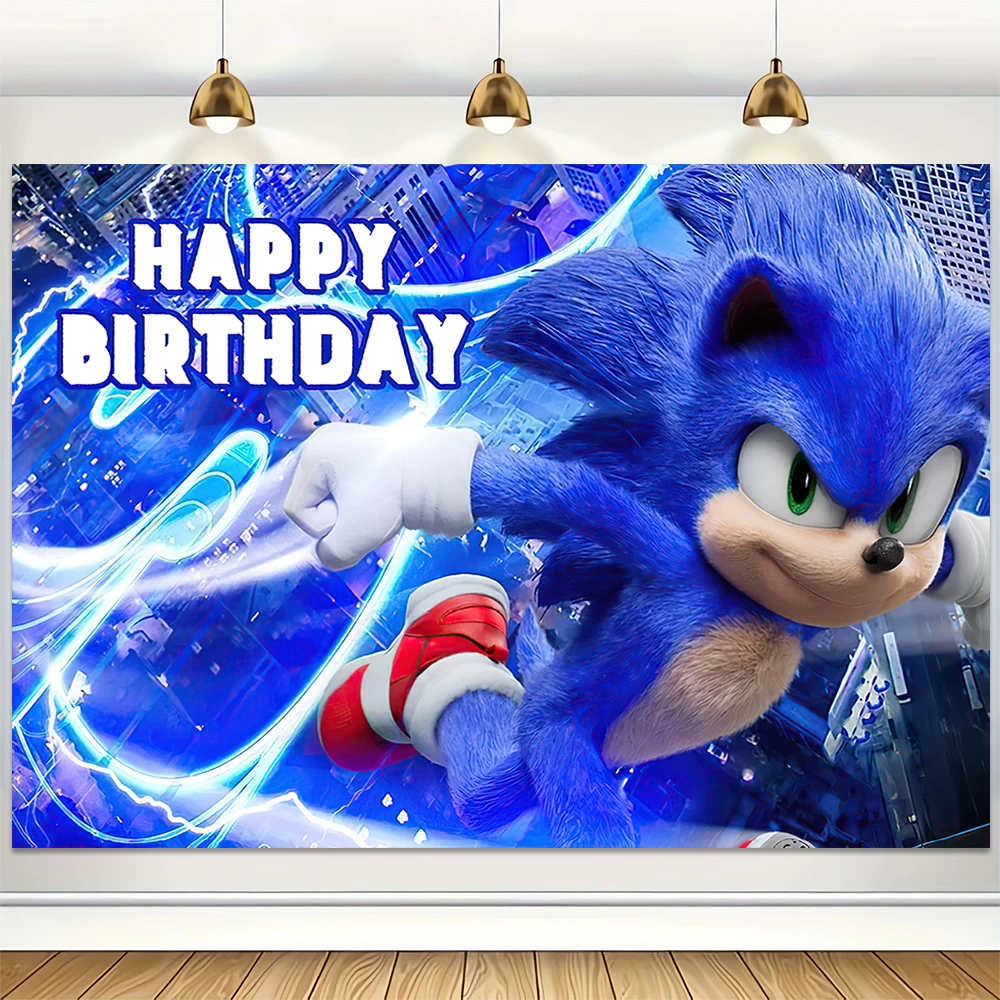 Sonic Blue Vinyl Backdrop Boys Birthday Party Decoration Tło fotograficzne Kids Baby Shower Photo Studio Banner Props