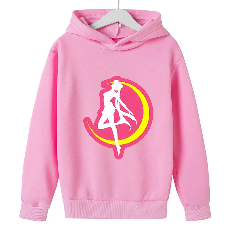 Sailor Moon Hoodie with Hat for Children Cartoon Printed Kawaii Sweatshirt Winter Spring Kid Clothing Long Sleeve Hooded Clothes