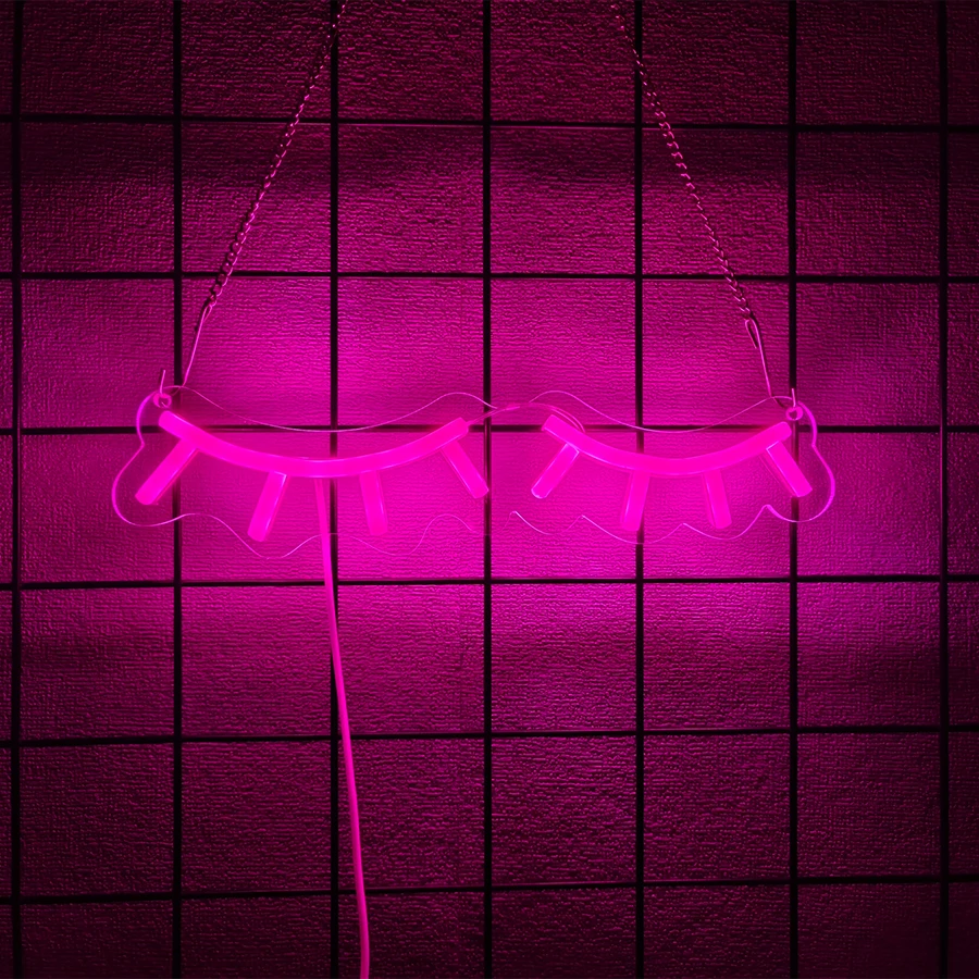 Eyelash Neon Sign,LED Beauty Neon Light, USB Powered Wall Decor for Lash Salon, Bedroom, Makeup Room, Perfect for Beauty Lovers