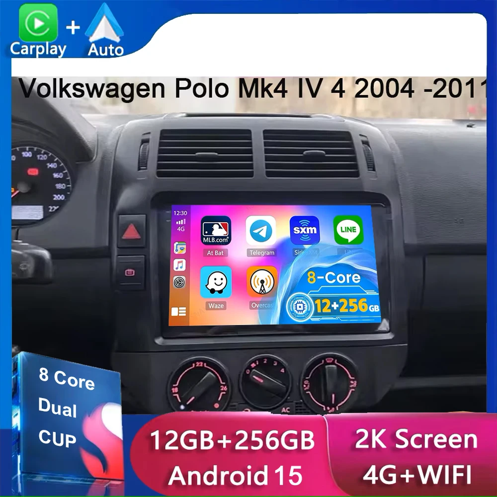 

Для Volkswagen Polo Mk4 IV 4 2004-2011 2K QLED Android 15 Автомобильный радиоприемник Мультимедийный видеоплеер GPS AI Voice CarPlay 4G Стерео