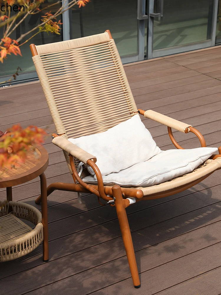 ZML Folding Recliner Chair Leisure Can Sit Can Lie Nap Rattan Chair Garden Patio Outdoor Table and Chair