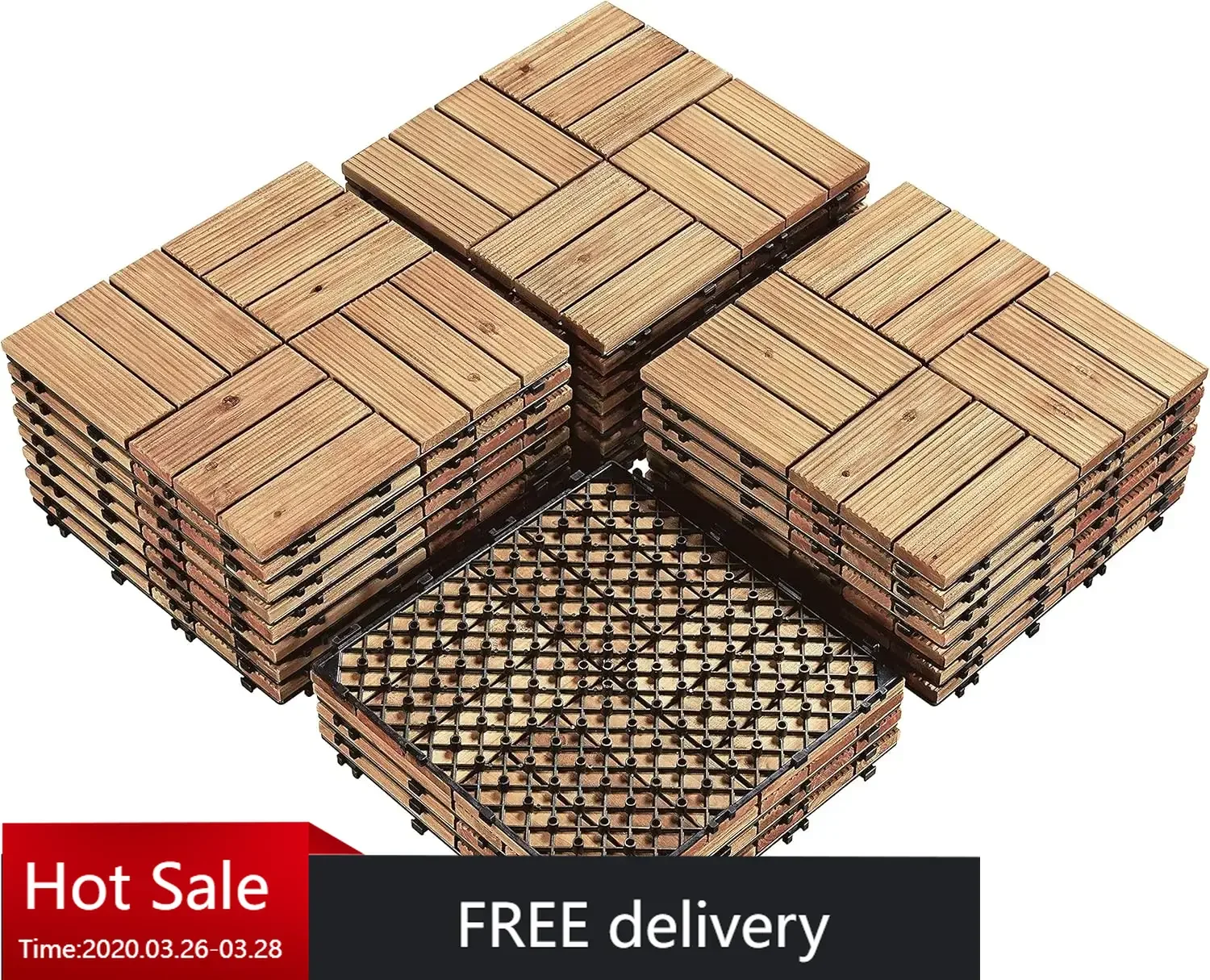 27PCS 12''x12'' Hardwood Deck Tiles Interlocking Patio Deck Tiles Solid Fir Wood Waterproof Garden Tiles, Natural Wood