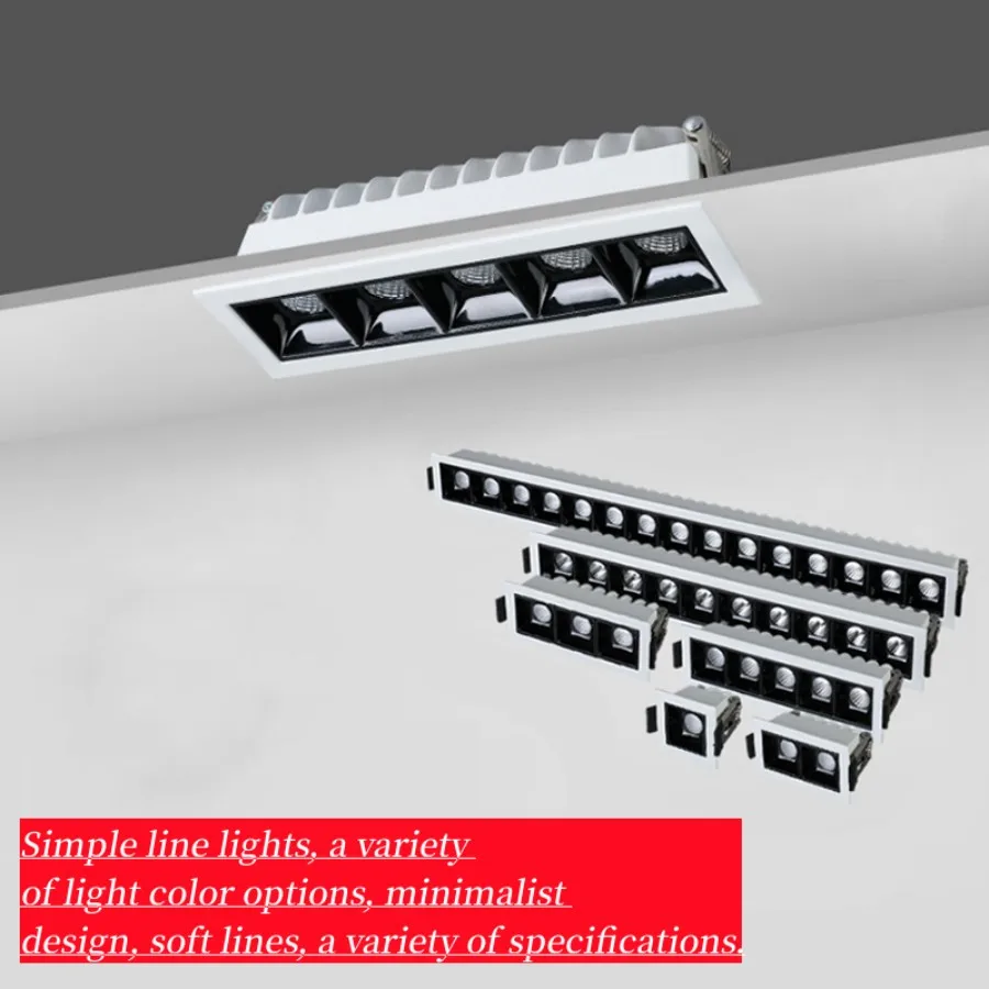 Recessed LED linear lamp Dimmable Spot light 6W15W36W AC110V220V  COB Anti-Glare LED Strip Ceiling Grille Lamp Home business