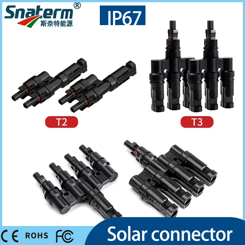 1 Pair T2/T3/T4/T5/T6 Male&Femal Branch 30A 1000V PV Solar panel Cable Connectors Electrical Photovoltaic Panel Wire  Connector