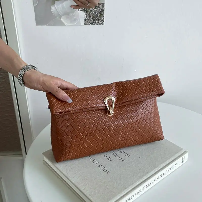 Women's Woven Texture PU Clutch Envelope Bag Black Metal Buckle Large Capacity Chic Trendy Fashion  Purses and Handbags - view 6