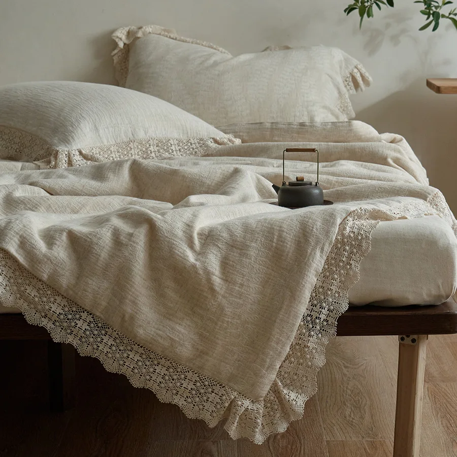 

Summer Quilts French Retro 3 Layer Gauze Cotton Linen Cooling Blanket Lace Jacquard Cotton Washed Summer Air Conditioner Quilt