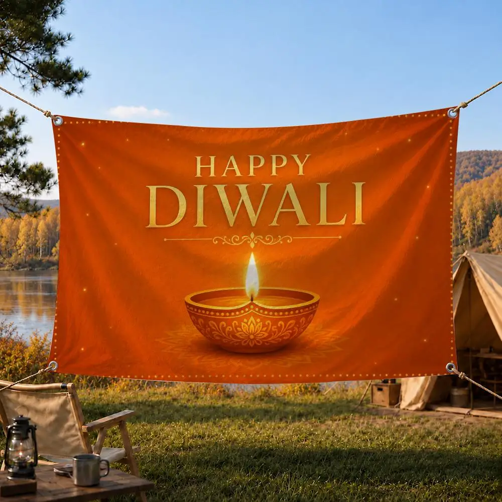 Golden Diya Diwali Festival Style Flags Decorative Banners Suitable For Outdoor Camping Family Parties And Garden Walls Gift
