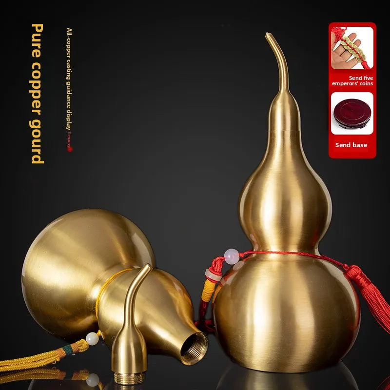 Feng Shui Pure Copper HuLu Open Hollow Bagua Brass Gourd Large Pendant Car Home Living Room Desktop Decor Ornament
