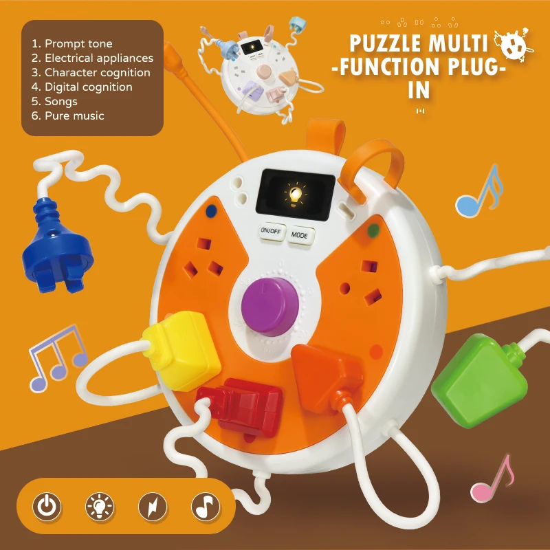 

Montessori Early Education Multifunctional Focus Toy Sensory Plug Socket Busy Board with Lights and Sounds Baby Gift
