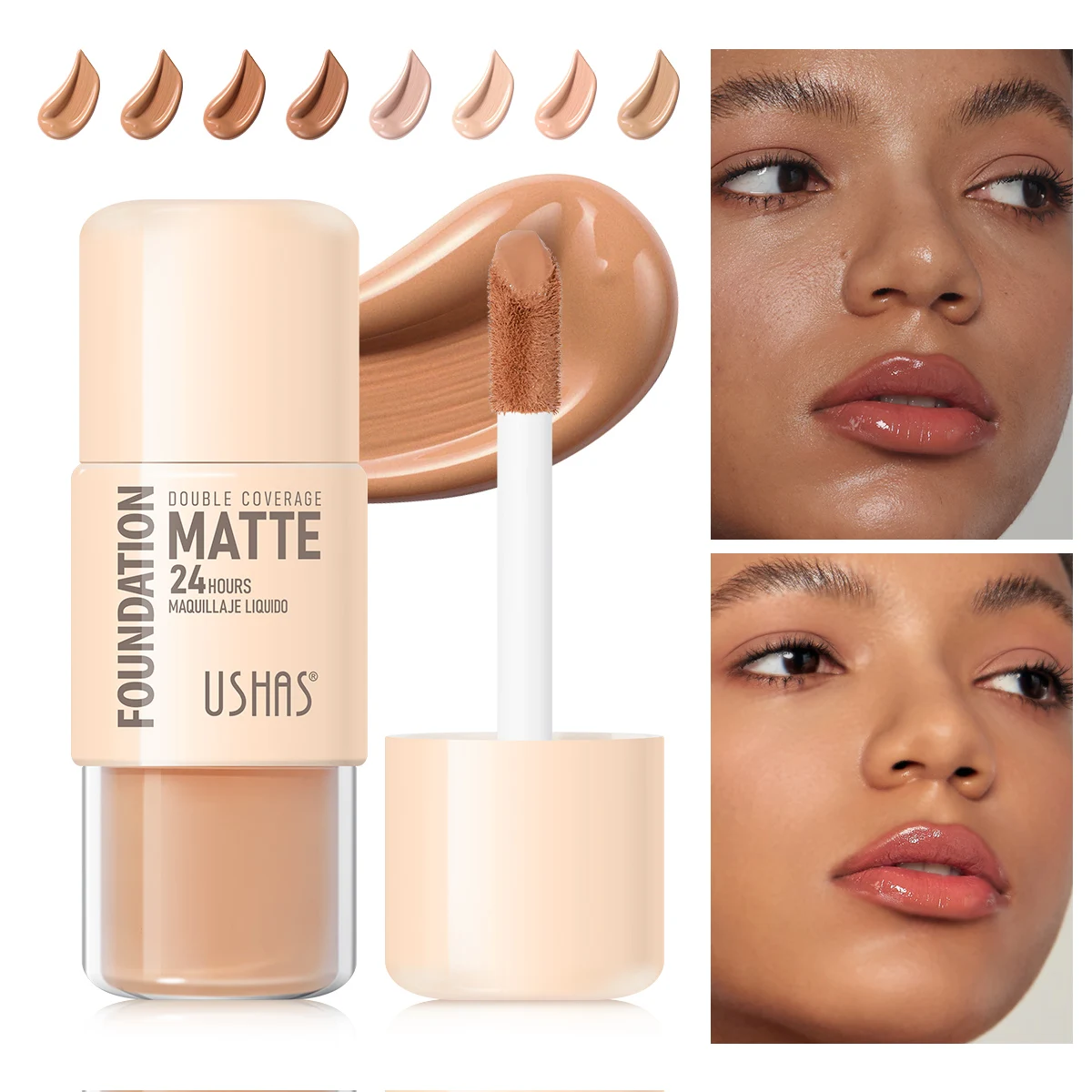 8-Color Matte Double Concealer Liquid Foundation, Natural Makeup Effect, Lasting Coverage, Skin Savior, With Sponge Head