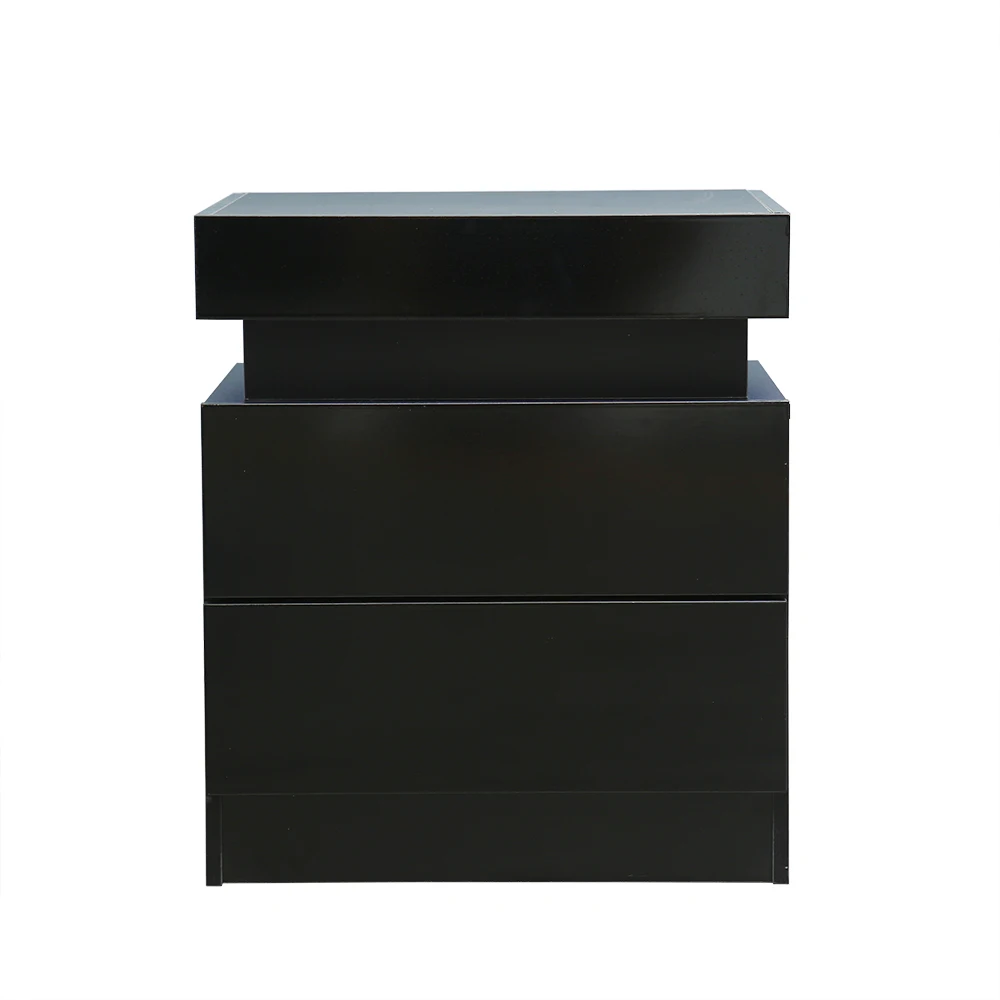 CNCEST Night Stand,Nightstand with Drawers White/Black,Bedside Table with Multi-Color LED Backlight,45 * 35 * 52cm (Black)