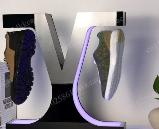 Magnetic Levitating Sneaker Rack 360 Degree Rotation Shoe Rack Double Headed Colorful Lights  Remote Controlled Shoe Display