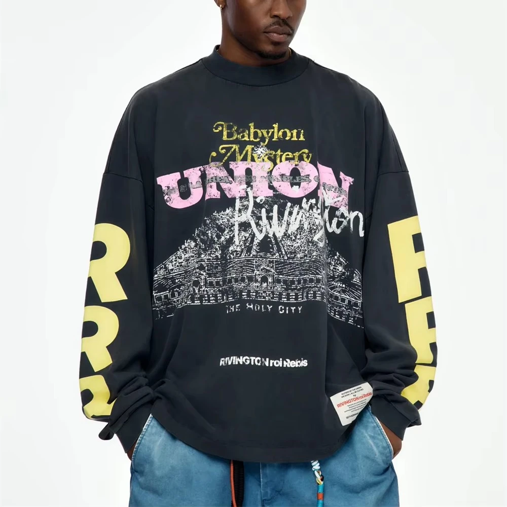 

Nice Washed Vintage RRR 123 Long Sleeved T Shirt Men Women High Quality Heavy Fabric Unisex RRR-123 Tee Tops T-Shirt