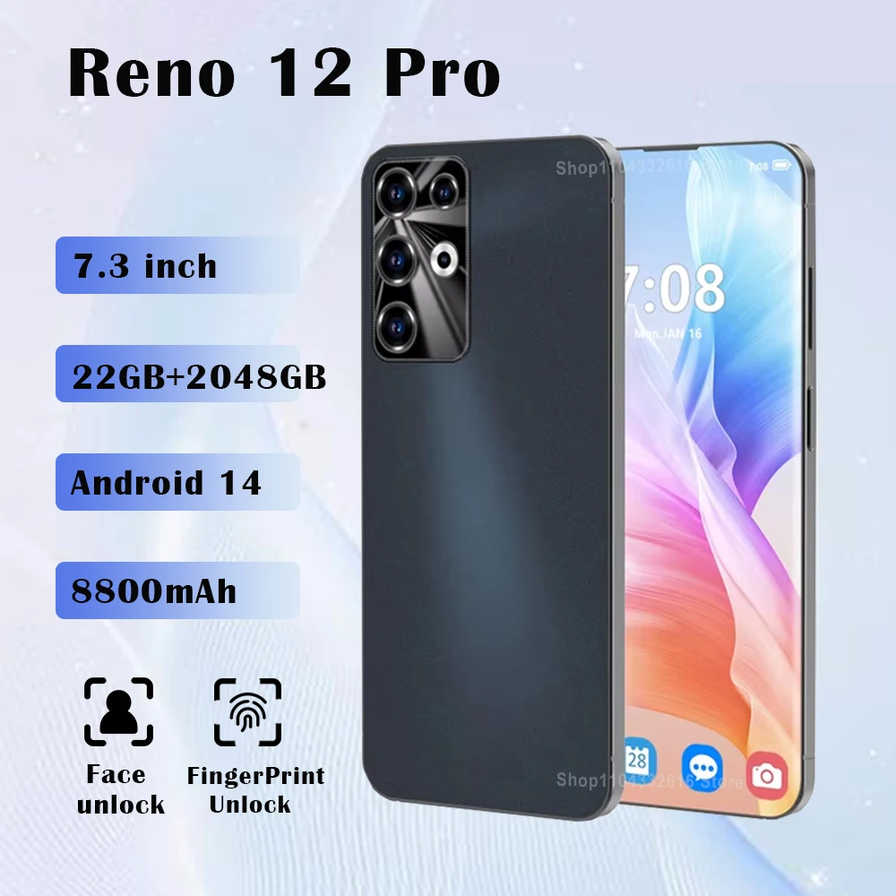 Original Reno 12 Pro Smartphone Android 14 7.3’ Full Screen 72+108MP Cameras, 22GB+2TB Qualcomm8 Gen 2 Global SIM