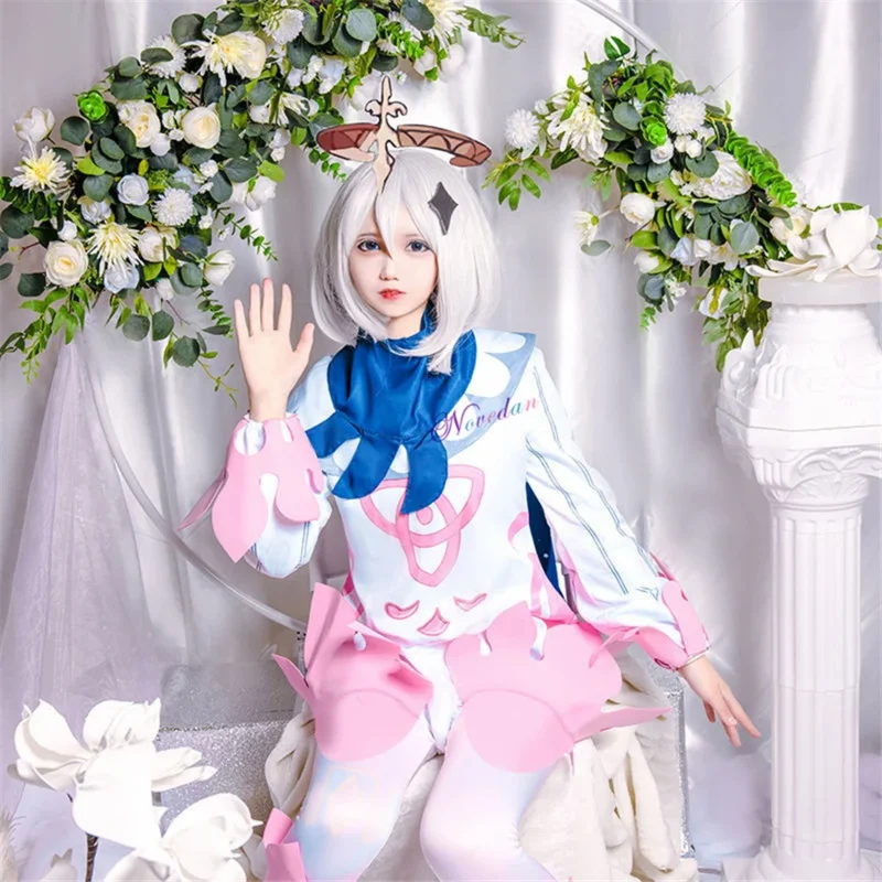 Paimon cosplay Lolita Jurk leuke anime jumpsuit vrouwen een stuk bodysuits Halloween party uniform pruik accessoires