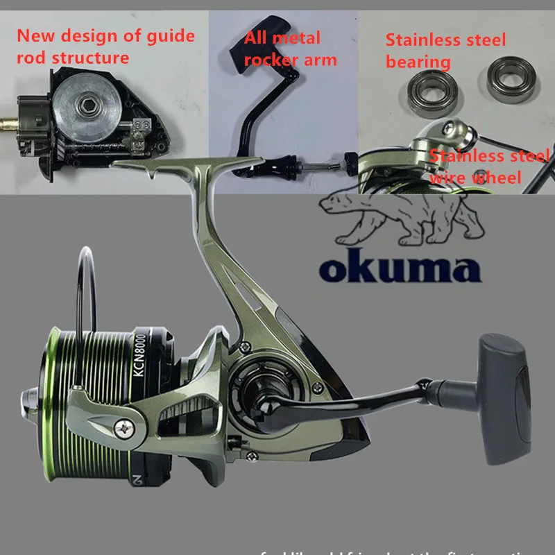 OKUMA8000-12000 seawater freshwater reel rotating fishing reel trout bass gear stainless steel ball bearing ice far wheel