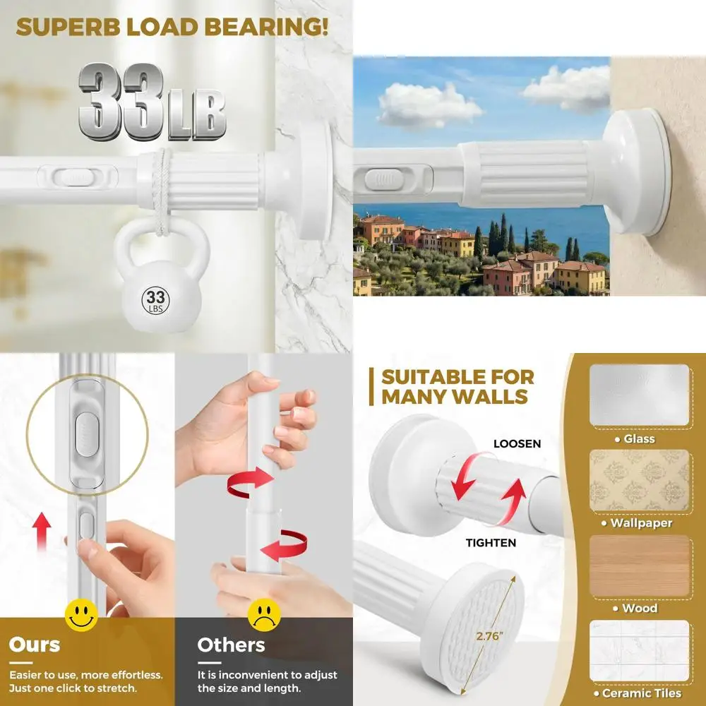 

Extra Long 5-14.33ft Tension Curtain Rods, No Drilling Needed, Heavy Duty, Rust-Resistant, White