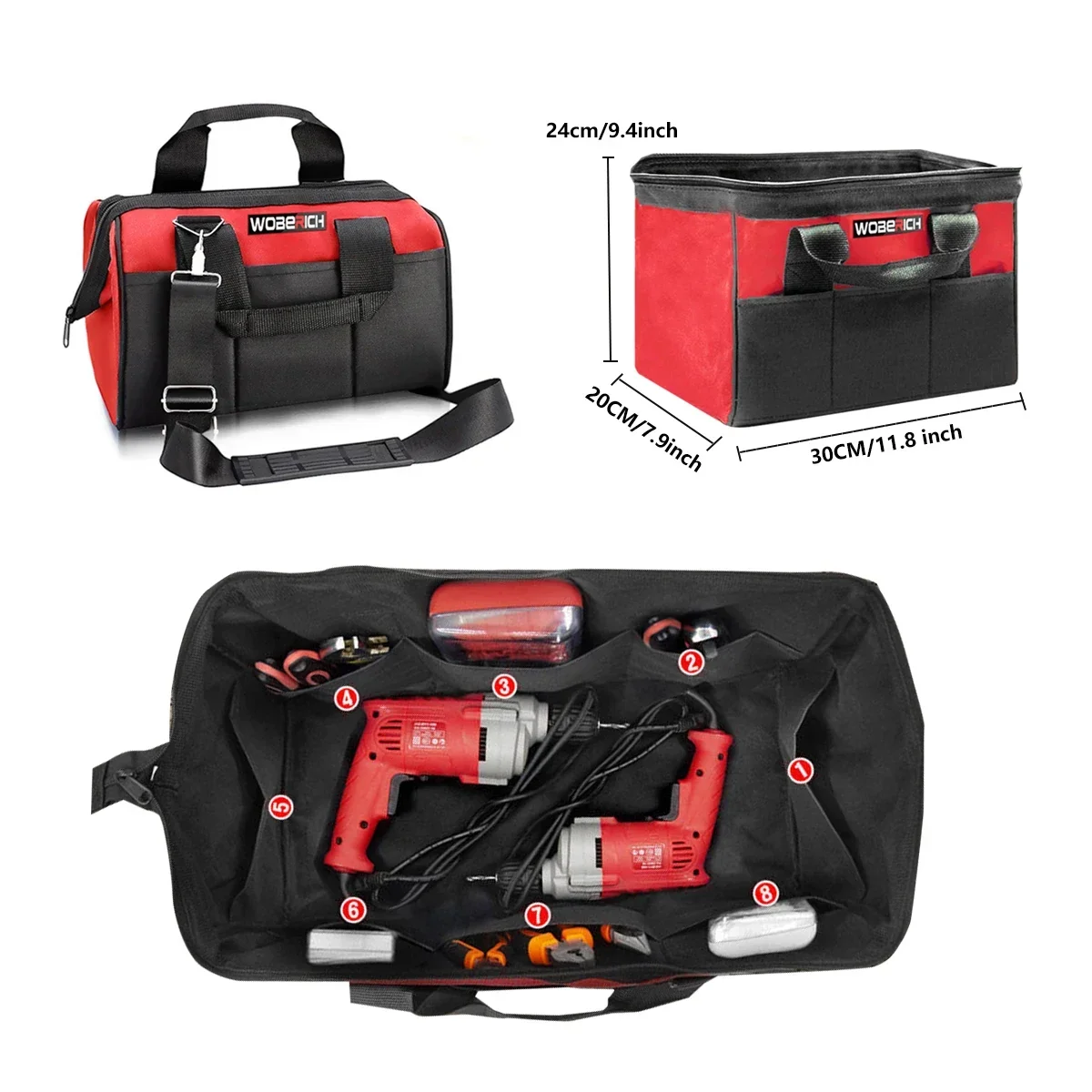 12 inch Tool Bag Strong Multi-Function1680D Oxford Cloth Waterproof Electrician Bag Multi-Pocket Anti-Fall